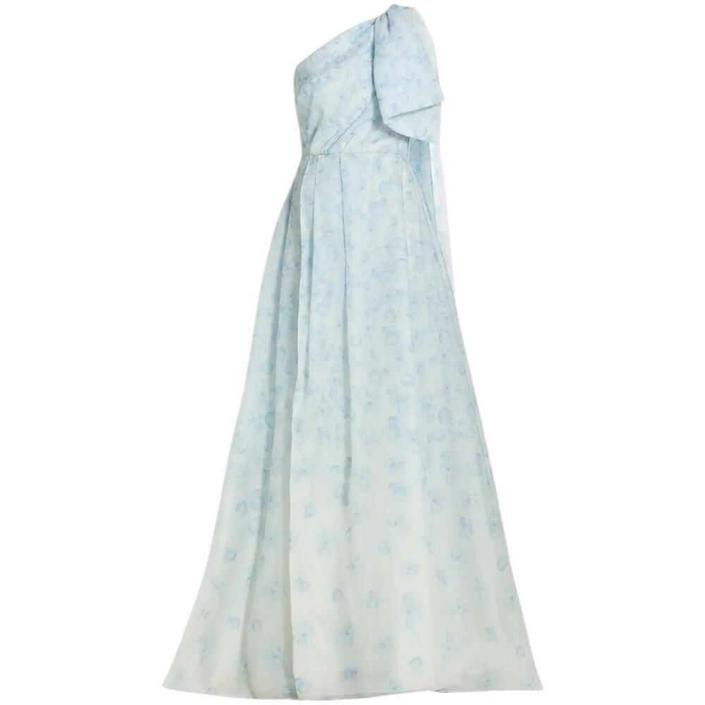 Sachin & Babi Anouk One Shoulder Gown Blue Degrade Floral Size 6 NWT